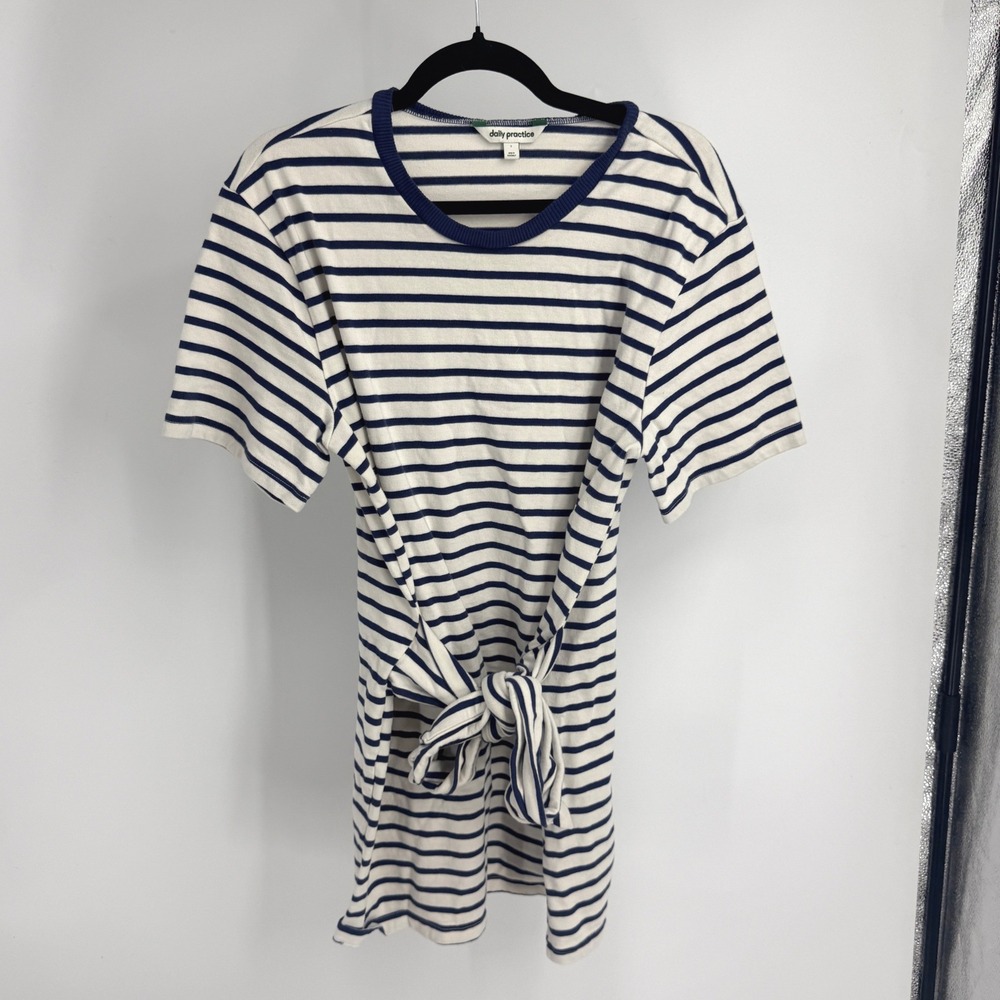 Daily Practice Anthropologie Navy White Striped Tie Front T-Shirt Dress Small